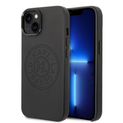 Husa iPhone 15 Plus / iPhone 14 Plus - Karl Lagerfeld Hardcase Leather Perforated (KLHCP14MFWHK) - Black foto
