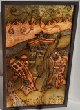 Pictura pe foita de aur, tablou nou- CASE TOSCANE- , 57x36cm, pictor roman, Abstract, Ulei, Art Deco