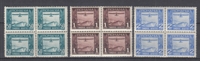 ROMANIA 1931 TIMBRUL AVIATIEI AVION BLOCURI DE 4 TIMBRE MNH