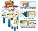 Cumpara ieftin Masa activitati tip lego duplo pentru copii ,1 scaunel, 102 piese si 2 cutii depozitare,ajustabila,37.5 x 24.5 x 37.5 cm, Oem