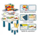 Masa activitati tip lego duplo pentru copii ,1 scaunel, 102 piese si 2 cutii depozitare,ajustabila,37.5 x 24.5 x 37.5 cm
