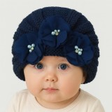 Caciulita tip turban cu floricele - Bleumarine (Marime Disponibila: 0-6 luni)
