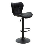 Cumpara ieftin Scaun de bar Coozy reglabil pe inaltime stil capitonat metal negru mat cu piele ecologica pe negru