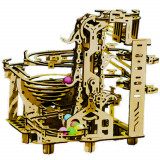 Puzzle 3D mecanic din lemn, constructie topogan distractiv cu blile, 335 piese