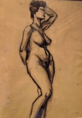 Studiu nud feminin acuarelă pe h&acirc;rtie &ndash; lucrare originală vintage, artă decorativă unicat