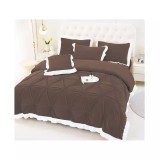 Cumpara ieftin Lenjerie de Pat din Catifea, pentru Pat Dublu, 4 Piese, Maro cu Margine Alba - FR144