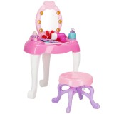 Masa toaleta pentru copii, cu taburet, 19 accesorii joaca, din plastic, 37x20x60 cm, roz Household NewTrend