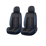 Huse auto premium universale 5 locuri Carguard Deluxe piele ecologica perforata si textil - negru - albastru inchis