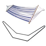 Hamac Bumbac cu Suport Otel, Alb/Albastru, 200x100 cm, Max 100 Kg