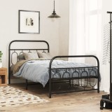 Cumpara ieftin Cadru pat metalic cu tăblii de cap/picioare, negru, 100x190 cm