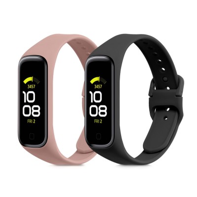Set 2 Curele pentru Samsung Galaxy Fit 2, Kwmobile, Negru/Roz, Silicon, 53962.10 foto