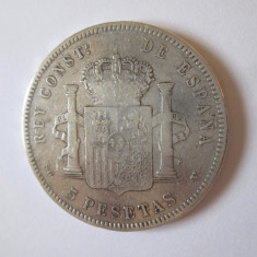 Spania 5 Pesetas 1898 argint 900,regele Alfonso XIII copil