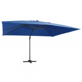 Umbrela suspendata cu LED si stalp aluminiu azuriu 400x300 cm GartenMobel Dekor, vidaXL