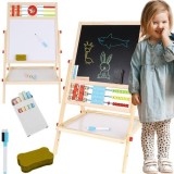 Tabla Educationala Magnetica din Lemn , 2 Fete, Suport, Ceas si Socotitoare, 32x41x67 cm