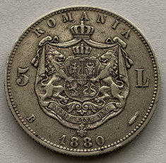 5 Lei 1880 Argint, Romania, VF/XF, Kullrich sub efigie foto
