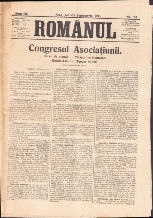 Z226 Rom&acirc;nul, 5/18 septembrie 1913, vorbind pe larg despre moartea lui Aurel Vlaicu
