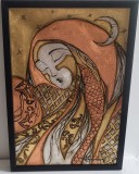 Tablou nou, pictura pe foita de aur-REGINA NOPTII-, pictor roman consacrat, Abstract, Ulei, Art Deco