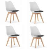 Set 4 scaune bucatarie/living, Artool, Mark, PP, lemn, alb, perna neagra, 49x43x82 cm
