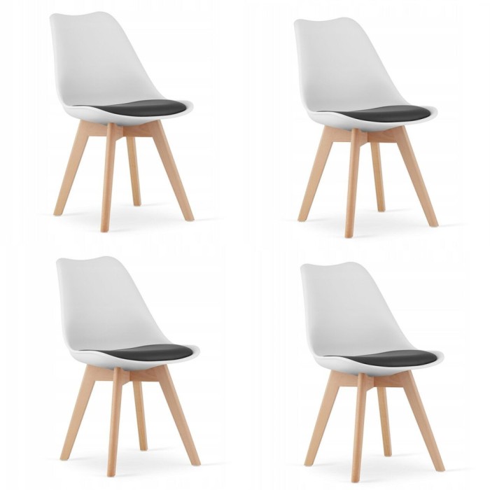 Set 4 scaune bucatarie/living, Artool, Mark, PP, lemn, alb, perna neagra, 49x43x82 cm