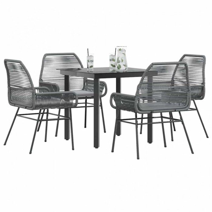Gossi set de sufragerie de gradina 5 piese sticla poliratan gri