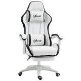 Vinsetto Scaun Gaming Reglabil pe &Icirc;nălțime, Rabatabil și cu Suport pentru Picioare, Alb | Aosom Romania