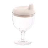 Pahar din plastic transparent cu picior, flippy, pentru copii, 14 x 7.7 cm, cu cioc antiscurgere, + 3 ani, fara maner, alb