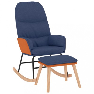 Scaun balansoar cu taburet, albastru, textil foto