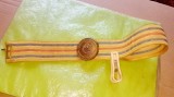 G506-Centura militara RPR cu pafta Romania socialista anii 50-60 alama aurita stare buna tesatura de bumbac aurit. Piesa frumoasa de colectie.