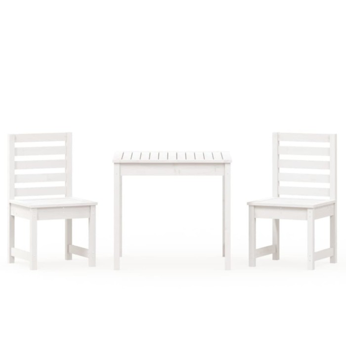 Set bistro de gradina, 3 piese, alb, lemn masiv de pin