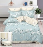 Cumpara ieftin Lenjerie Pat Tamara Sf012, Bumbac, 4 Piese, Fara Elastic, Albastru, Bej