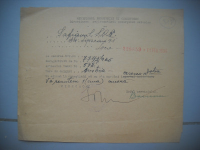 HOPCT DOCUMENT VECHI 318 MINISTERUL INDUSTRIEI COMERT EXTERIOR /BUCURESTI 1936 foto