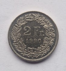 Elvetia 2 Francs 1990 franci _ moneda nichel km # 21a