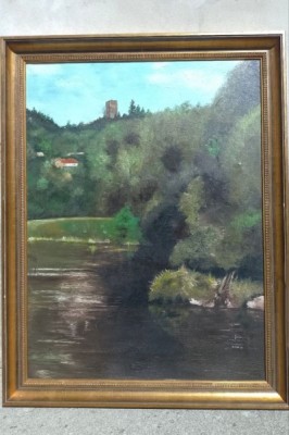 Ulei pe p&amp;acirc;nză o lucrare veche semnata foto