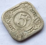Moneda Curacao 5 Cents 1948 Vierkante Stuiver, Cupru-Nichel. Numismatica