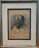 Tablou Ion Mandru - Portret, 19x14 cm, Pictura Originala Semnata - Expozitie