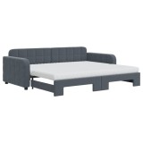 Cumpara ieftin Pat de zi cu extensie si saltele, gri inchis 90x200 cm catifea