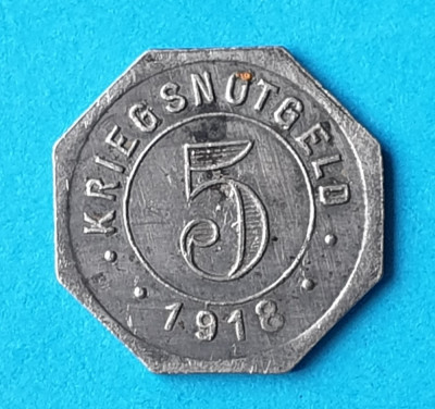 Moneda - Jeton W&amp;uuml;rttemberg 1918 GRIEGS NOTGELD - CRAILSHEIM - Valoare 5 Pfennig foto