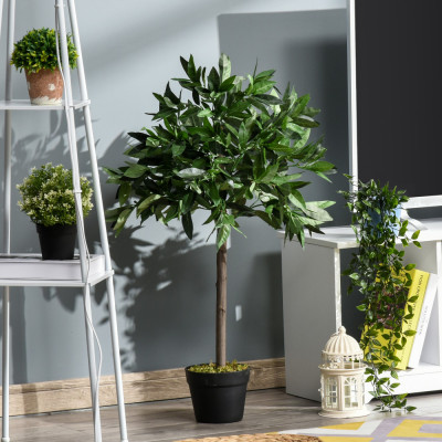 Outsunny Set de 2 Arbori de Dafin in Ghiveci, Plante Artificiale din Plastic Inaltime 90cm pentru Interior si Exterior, Plante Artificiale Decorative foto