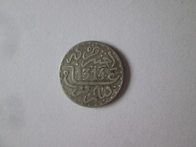 Rara! Maroc 1 Dirham 1314(1896) monedă argint monetăria Paris-Sultan Abdul Aziz foto