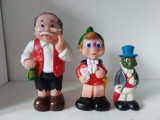 Lot 3 jucarii de cauciuc - Pinocchio Geppetto si greierele, cu piuitoare