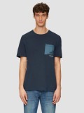 Tricou barbati din bumbac, cu un buzunar, decolteu la baza gatului si croiala Regular fit, Bleumarin inchis, L