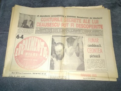ZIARUL EVENIMENTUL ZILEI 4 SEPTEMBRIE 1992 foto