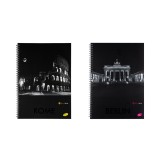 Caiet cu spirală Design Cities by night, A4, 70 file, h&acirc;rtie 70gr./mp, copertă