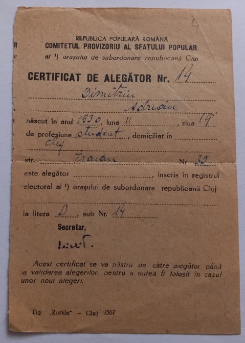Certificat de alegator, Cluj