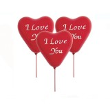 Baloane Party in Forma de Inima Rosii "I Love You" 23cm cu Stick si Rozete, 8buc
