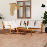 vidaXL Set mobilier de grădină cu perne crem, 5 piese, lemn de acacia 3057773