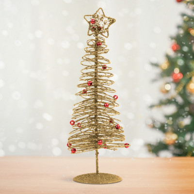 Brăduț metalic - ornament de Crăciun - 28 cm - auriu foto