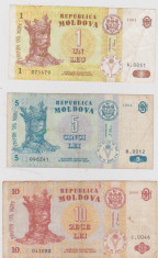 LOT LEI MOLDOVA 1994 (1,5,10 LEI)/VF foto