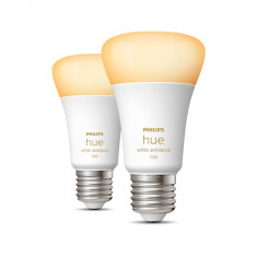 Pachet 2 becuri LED inteligente Philips Hue A60, E27, 8W (75W), 800 lm, Lumina alba, Bluetooth