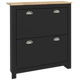HOMCOM Dulap pantofi 2 uși rabatabile 2 compartimente m&acirc;nere cochilie metal 79 x 23 x 90,5 cm negru stejar | Aosom Romania